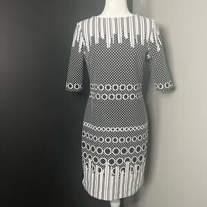 Julia Jordan Woman’s Black White Textured Geometric Sheath Career Dress- Size 10